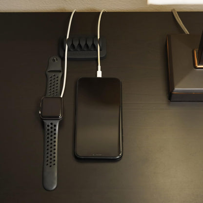 Heaviest Cable Organizer on The Market! Compact and Weighted Desktop Cord Holder and Cable Organizer, Eco-Friendly Silicone, No Bad Smell, Bundled with 4 Reusable Cable Ties! (Black)