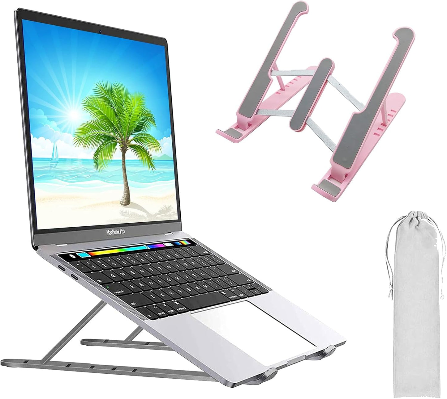 T Legend Aluminum Laptop Stand for Desk, Arae Adjustable Ergonomic Portable Holder, Foldable Computer Stand 6 Angles Anti-Slip Laptop Riser Compatible with 9-15.6 inch Laptops (Aluminum Silver)