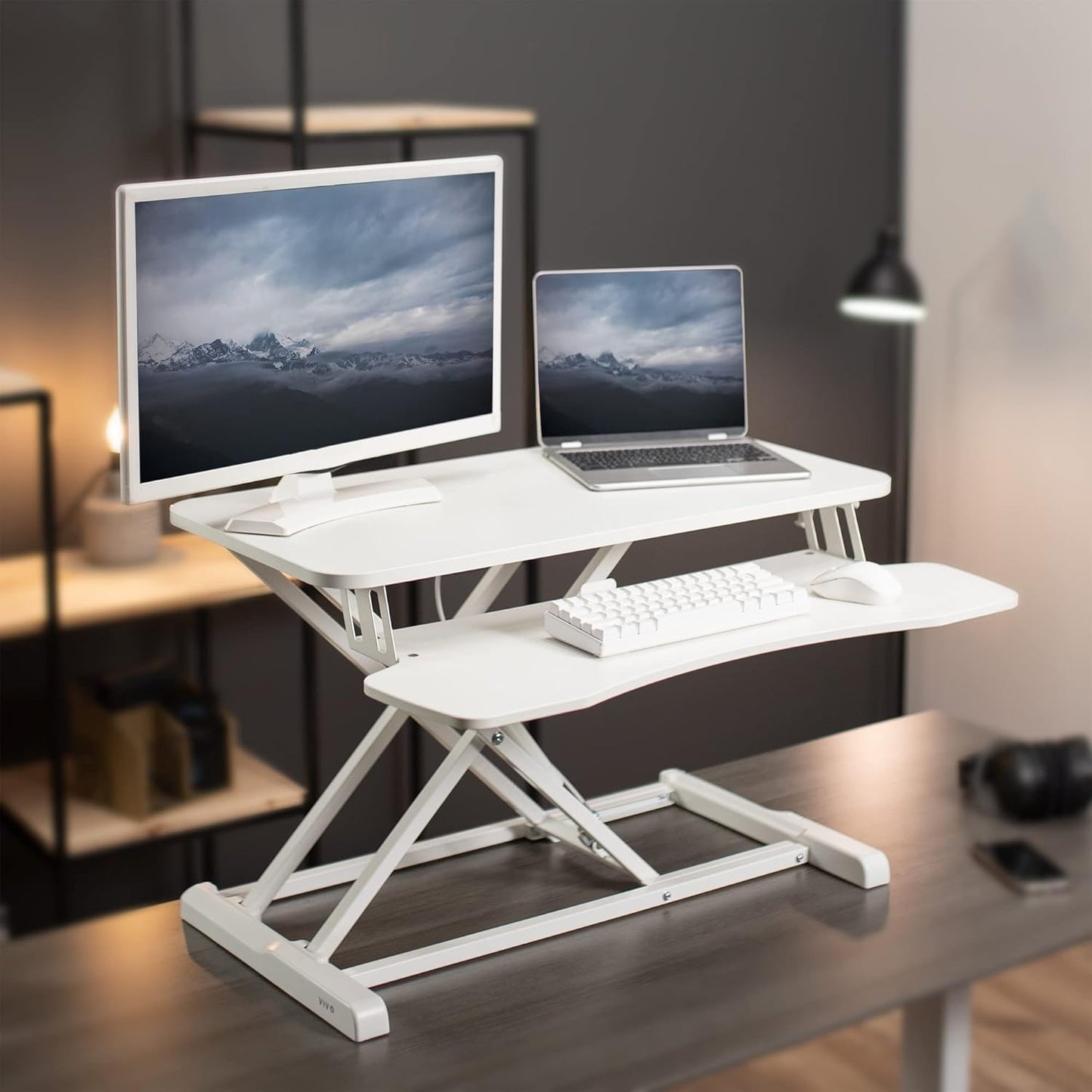 VIVO 26 inch Desk Converter, K Series, Height Adjustable Sit to Stand Riser, Dual Monitor and Laptop Workstation with Keyboard Tray, Black, DESK-V026KB