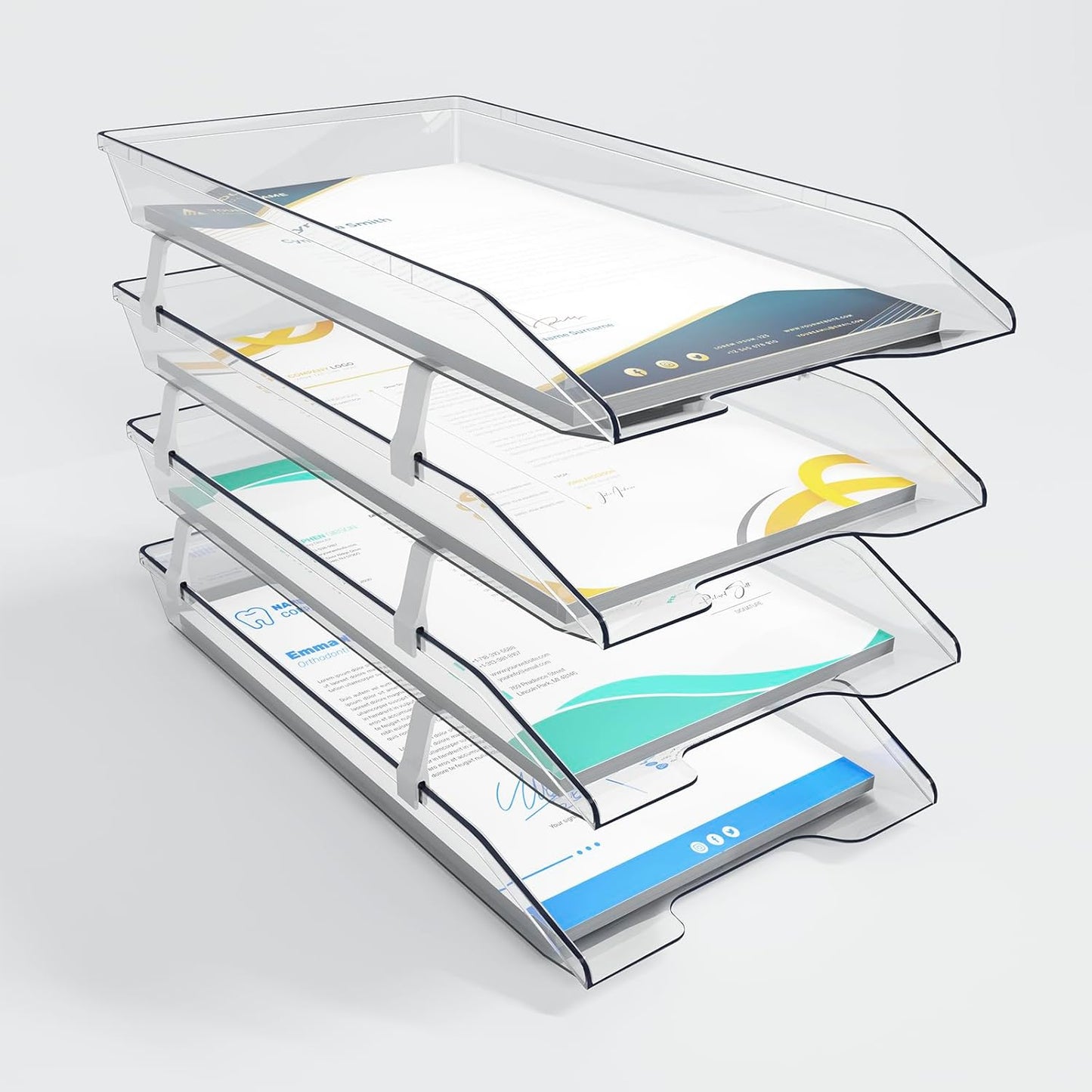 Acrimet 4 Tier Legal Letter Tray, Facility Front Load (Legal Size) (Plastic) (Clear Crystal Color) Made in USA
