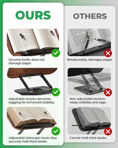 Viozon Book Stand for Reading,Book Holder, Height&Angle Adjustable, 360° Rotating Base, Foldable and Portable, Lightweight for Office, Kitchen, School Textbook, Recipe, Magazine,Kindle,Tablet DW