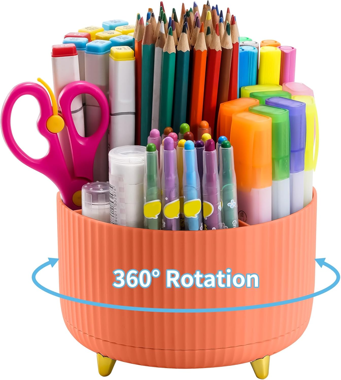 Marbrasse Desk Organizer, 360-Degree Rotating Pen Holder, Desk Organizers and Accessories with 5 Compartments Pencil Holder, Art Supply Storage Box Caddy for Office, Home（White）