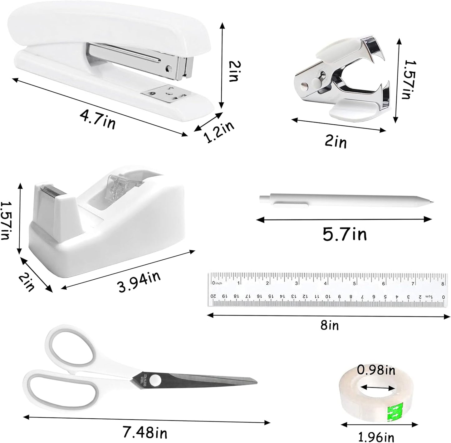 Gold Desk Accessories, Office Desk Organizers and Accessories 360°Pen Holder Acrylic Stapler Set, Phone Holder, Ballpoint Pen, Scissor, Binder Clips, Ruler, Transparent Glue, Sticky Note and Staples.