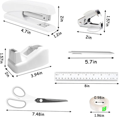Gold Desk Accessories, Office Desk Organizers and Accessories 360°Pen Holder Acrylic Stapler Set, Phone Holder, Ballpoint Pen, Scissor, Binder Clips, Ruler, Transparent Glue, Sticky Note and Staples.