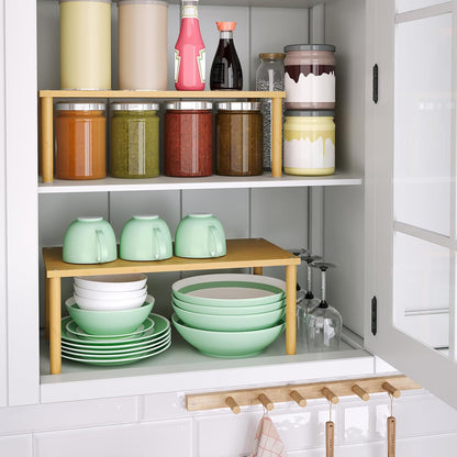 VERTORGAN Cabinet Organizer Shelf(Set of 2),Kitchen Counter Shelves,Bamboo Stackable Expandable Spice Rack Countertop(Medium)