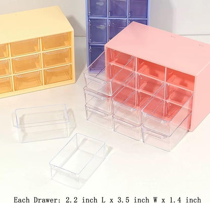 Feadily 4PCS Small Drawer Organizer for Desk, Desktop Drawer Organizer with 9 Clear Drawers, Plastic Desktop Storage Drawers 7.1 Inch x 3 .9 Inch x 4.7 Inch, White