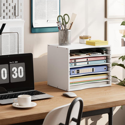 Bamjoy Bamboo 5 Tier Desktop Organizer, Paper Organizer Mail Sorter, File Holder Letter Document Storage with Adjustable Shelves for School Home Office, Natural