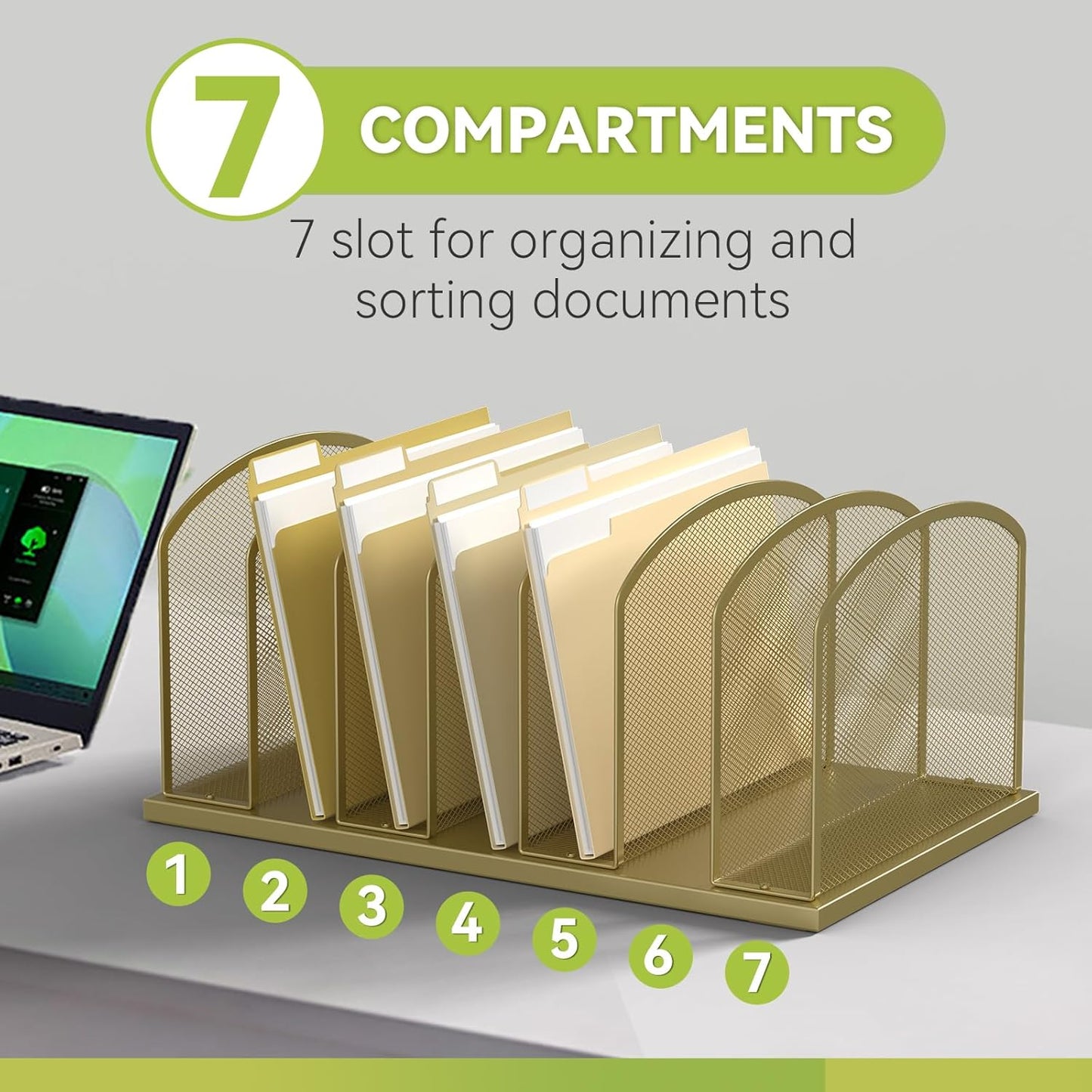 MINDEPOT Desk File Organizer 7 Sections Upright Mesh File Sorter Organizer for Desk, Office Organization File Holder for Home, Office & Classroom (Black, 1Pack)