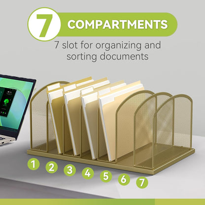 MINDEPOT Desk File Organizer 7 Sections Upright Mesh File Sorter Organizer for Desk, Office Organization File Holder for Home, Office & Classroom (Black, 1Pack)