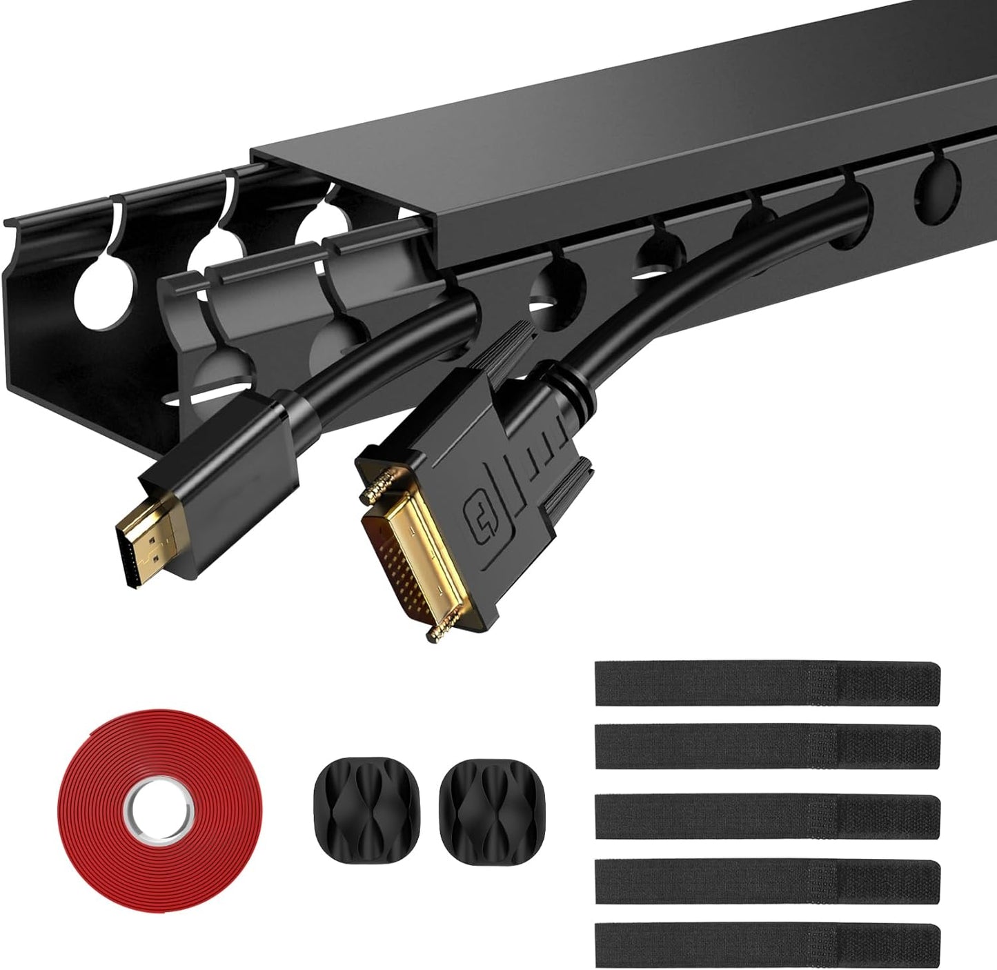 ENONCI Updated Cable Raceway Kit - 77 (5x15.4) Inch Open Slot Wire Covers for Cords, Under Desk Cable Management System to Hide Under Desk/Tv/Computer/Net/Power Cords, (Pack 5)