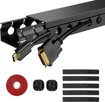 ENONCI Updated Cable Raceway Kit - 77 (5x15.4) Inch Open Slot Wire Covers for Cords, Under Desk Cable Management System to Hide Under Desk/Tv/Computer/Net/Power Cords, (Pack 5)