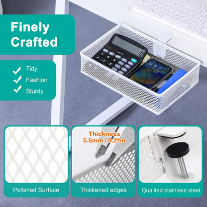 Under Desk Drawer Organizer - Clamp-On Above or Below Desk Mesh Drawer for Office Accessories, Storage Tray, and Desktop Organizer (White - Small)