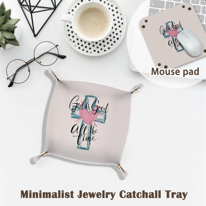 Inspirational Gifts for Women Jewelry Valet Tray, Motivational Positive Affirmations Gifts for Women, Blue Retro Nightstand Desk Accessories PU Leather Tray Organizer for Jewelry Rings Watches