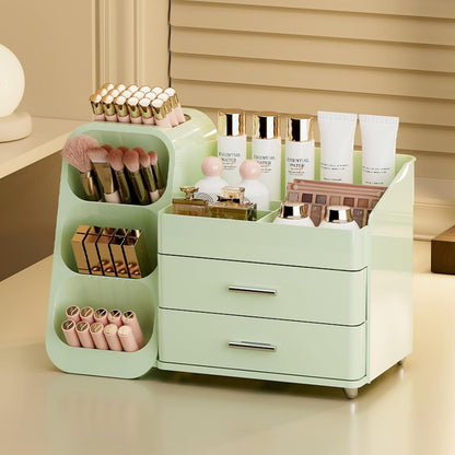 Booklov Makeup Organizer for Vanity, Countertop Cosmetic Display Case with Clear Acrylic Drawers, Bathroom Counter Beauty Caddy, Cute Table Storage Holder for Skincare, Brush Lipsticks, Crystal White