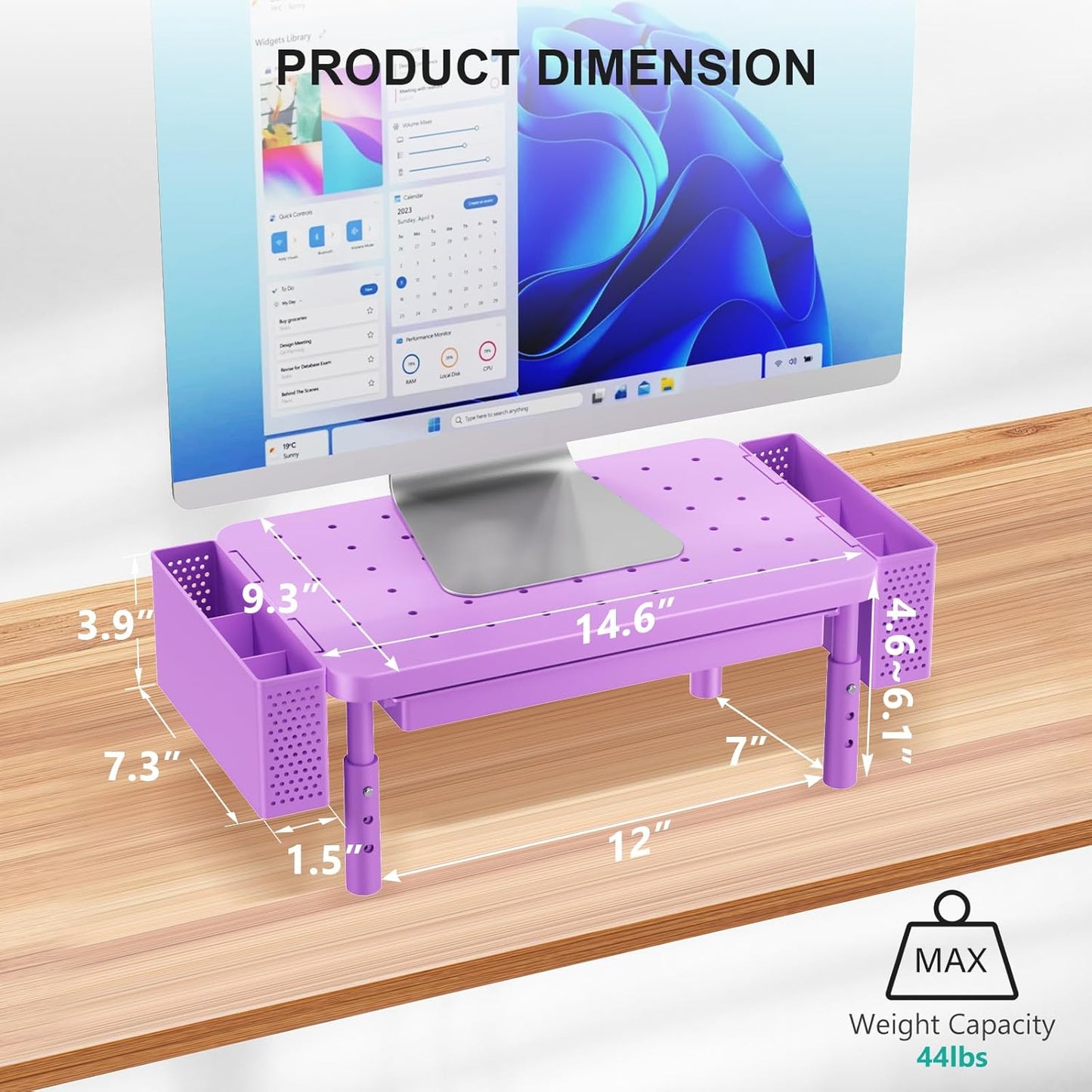 WALI Computer Monitor Stand with Storage, Desk Monitor Riser 3 Height Adjustable, Laptop Riser with Airflow Vents, Desk Organizer for Computer, Laptop, Printer (PTT002-B), 1 Pack, Black
