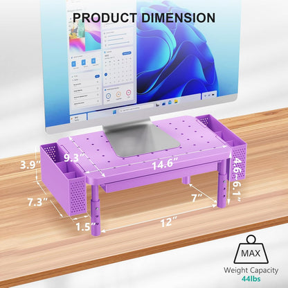 WALI Computer Monitor Stand with Storage, Desk Monitor Riser 3 Height Adjustable, Laptop Riser with Airflow Vents, Desk Organizer for Computer, Laptop, Printer (PTT002-B), 1 Pack, Black