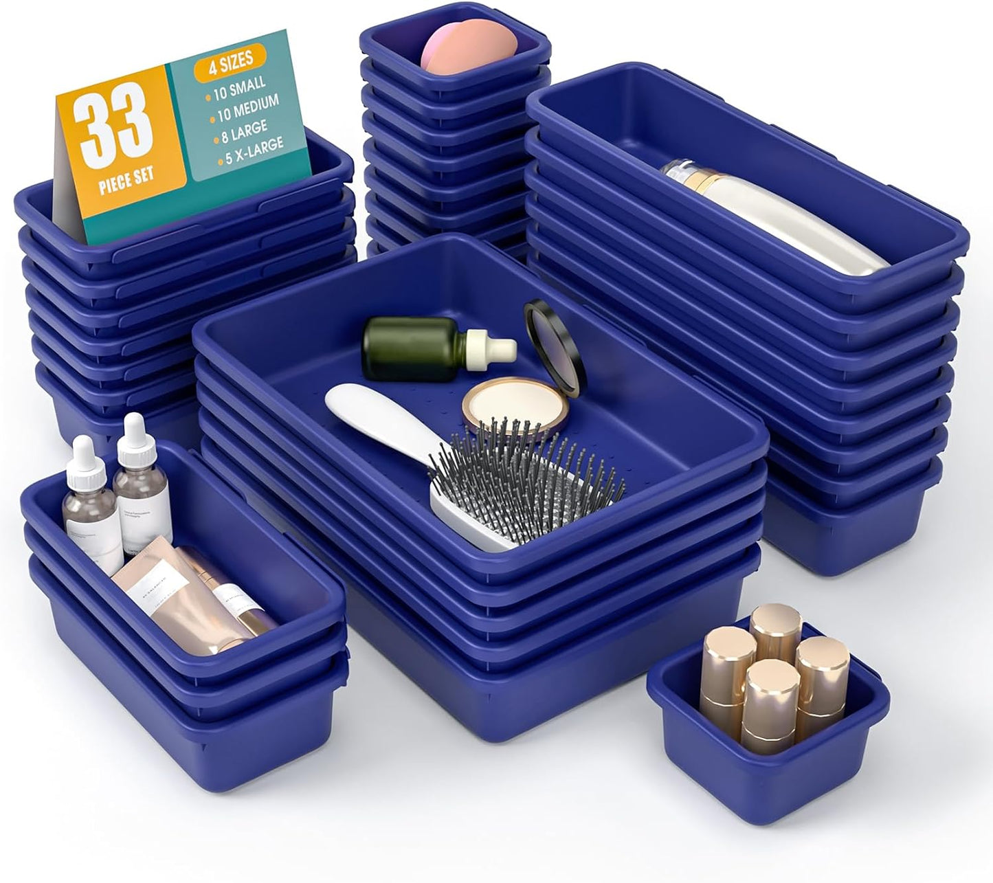 StoreHappily 10 PCS Drawer Organizer Set, 4 Size Makeup Drawer Divider Organizer With Non-Slip Pads, Interlocking Plastic Storage Bins for Office,Jewelry Vanity,Gadgets, Bathroom,Kitchen, Black
