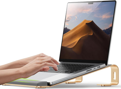 JCZT Aluminum Laptop Stand, Notebook Stand with Wrist Rest, Ergonomic Detachable Laptop Mount, Computer Stand Compatible with 10-17'' All Laptops Such as MacBook Air Pro/HP/Dell/Lenovo, Gold