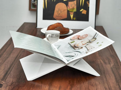Honygebia Gold Acrylic Book Stands - Cross Frame Acrylic Book Holder, Open Bookstand for Display and Reading, Suitable for Art, Bible, Cookbook, Easel, Magazine, Textbooks 12.5" x 9.5" x 5.5"