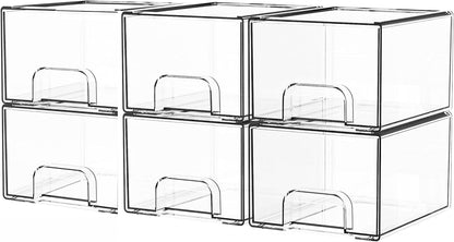 Yieach 4 Pack Clear Stackable Storage Drawers,4.4'' Tall Acrylic Drawer Containers for Organizing,Bathroom Organizers and Storage Bin Box,Plastic Makeup,Medicine Organizer Bins for Cabinet,Undersink