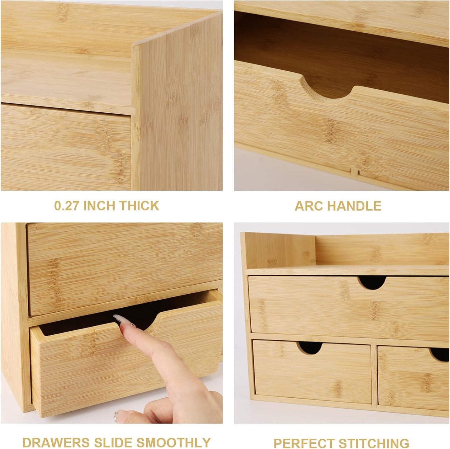 Charmewooden Bamboo Desk Organizer With Drawers Countertop Drawers Counter Storage Box Corner Desk Organizer for Home Office No Assembly Required (2 Drawers)