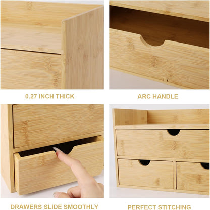 Charmewooden Bamboo Desk Organizer With Drawers Countertop Drawers Counter Storage Box Corner Desk Organizer for Home Office No Assembly Required (2 Drawers)