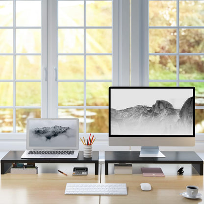 TEAMIX 20 inch White Monitor Stand Riser, Wood Desktop Stand for PC/TV/Laptop/Printer, White Monitor Riser with Storage, Computer Stand with Keyboard Organizer