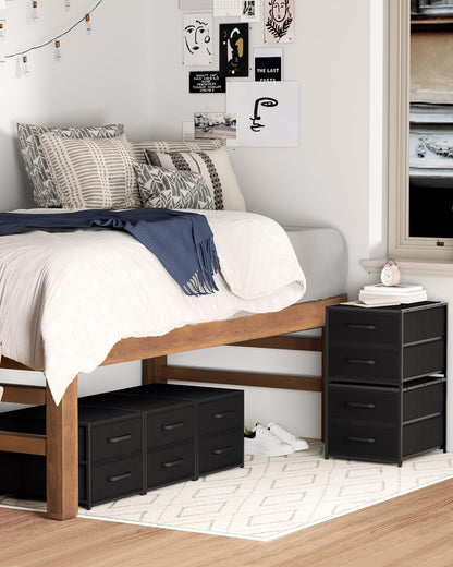 Homsorout Stackable Storage Drawers - 2 Tier Closet Organizer with Metal Handles and Metal Frame, Fabric Dresser with Collapsible Bins for Bedroom, Dorm, Office, White, 2 Pack