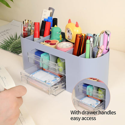 INSTOME Pencil Pen Holder for Desk with 3 Drawers - All-In-One Desk Organizer - Perfect Desk Accessories for Office Use - Stylish & Convenient Desk Organizers and Accessories (Beige)