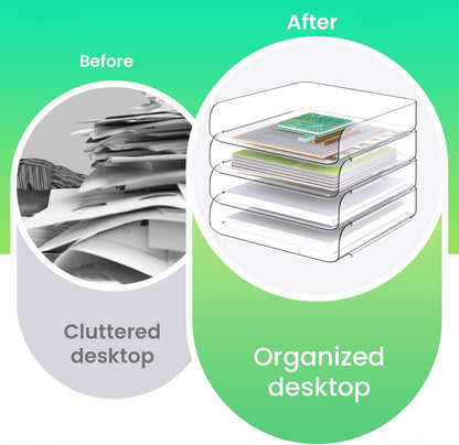 Tomorotec Desk Letter Tray Set, A4 Size Clear PET Stackable Document Organizer Office Desktop File Paper Holder Book Storage Rack Side Load Anti-Skid Stacking Support Convex Bottom (2X Landscape)