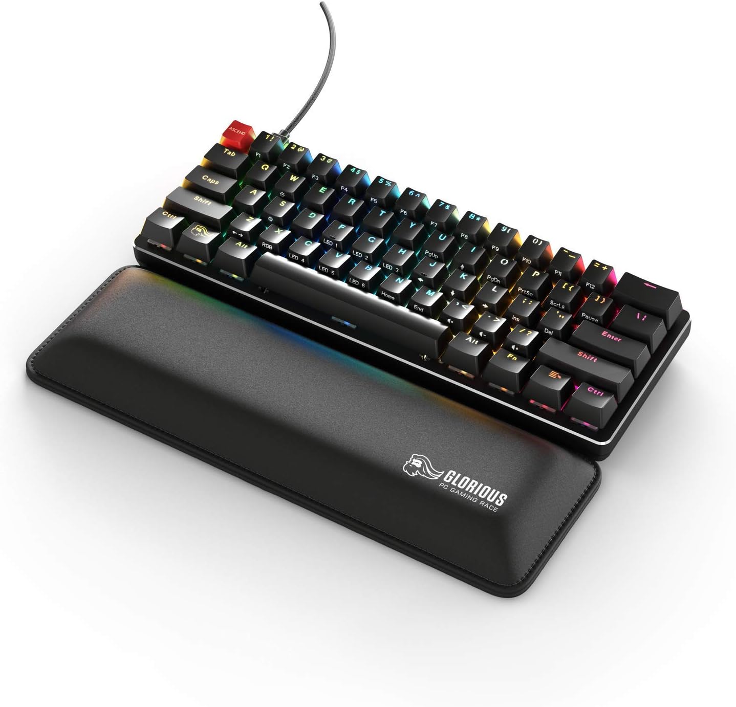 Glorious Wrist Pad/Rest - Compact - Black - Mechanical Keyboards, Stitched Edges, Ergonomic | 12x4 inches | 25mm/1in Thick (GWR-75) Compact (Black)