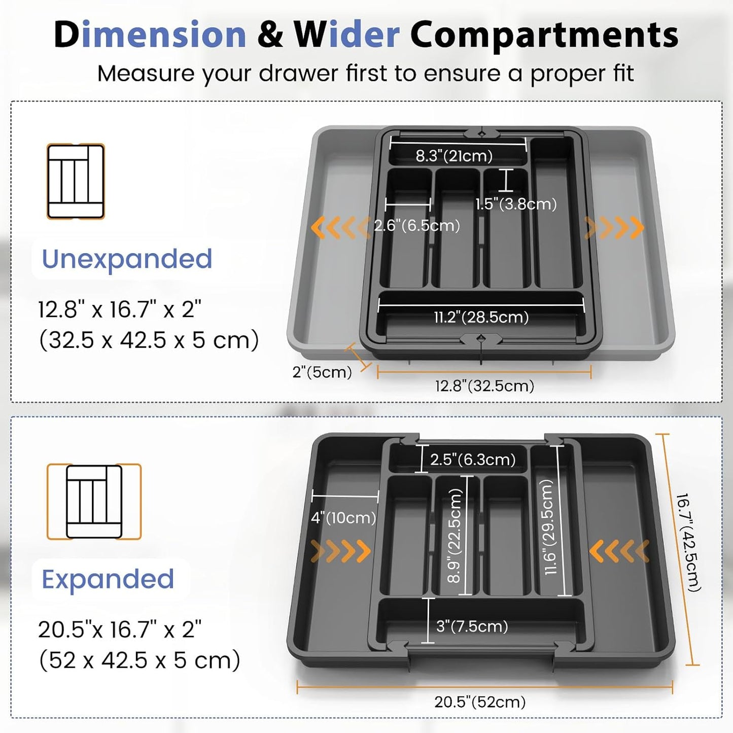 Caperci Large Silverware Organizer for Kitchen Drawer & Utensils - Expandable Drawer Organizer for Cutlery, Flatware & Gadget, BPA-Free Thick Plastic, Wider Compartments & Non-skid Feet (Tofu)