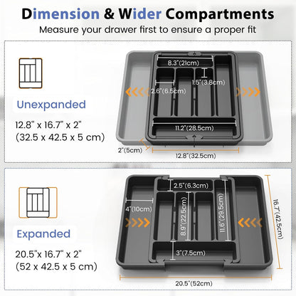 Caperci Large Silverware Organizer for Kitchen Drawer & Utensils - Expandable Drawer Organizer for Cutlery, Flatware & Gadget, BPA-Free Thick Plastic, Wider Compartments & Non-skid Feet (Tofu)