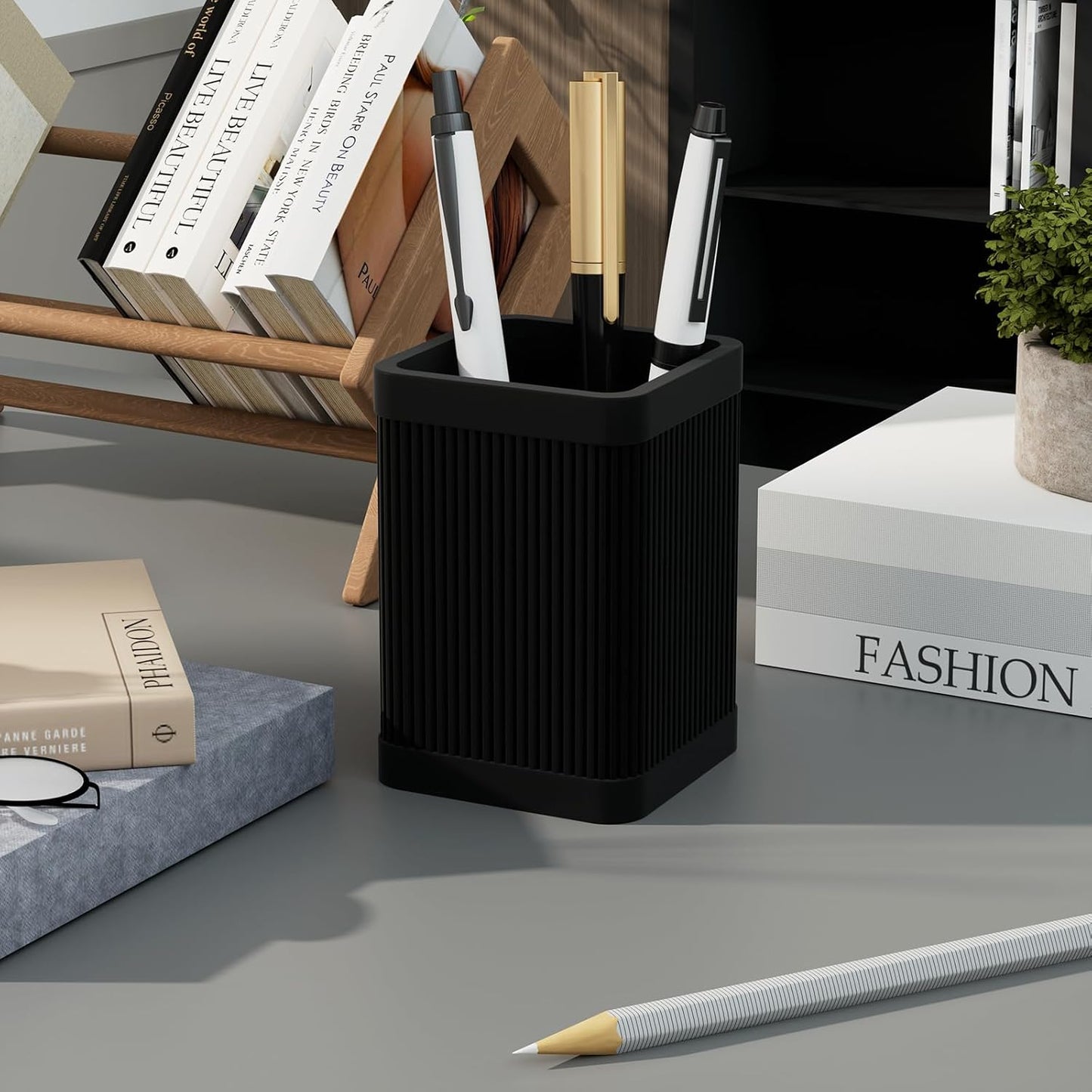 HighHerz Aesthetic Pen Holder For Desk, Modern Silicone Pencil Holder, Stylish Office Desk Decor, Made of 5 mm Thickened Premium Silicone, Office Desk Organizer And Accessories (Black) | For Desk, Modern