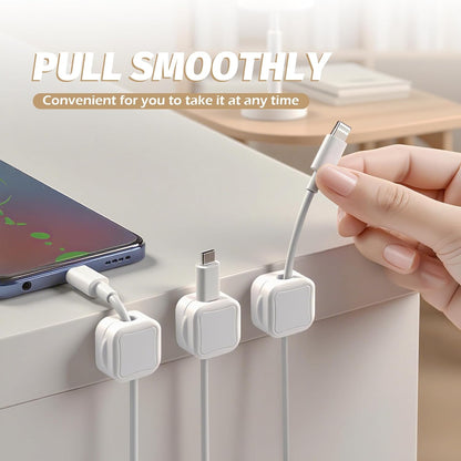 Quacc 6 PCS Magnetic Cable Clips Cord Organizer Holder Clips Desktop Cable Management for Home Desk Nightstand Car Wall - White