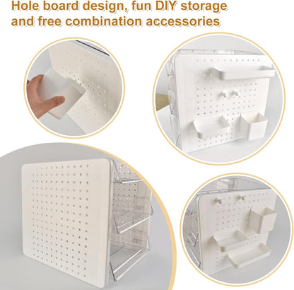 3 Tier Acrylic Desk Organizer,Clear Stackable Desktop Paper Container Letter Tray Shelf with Pen Holder, Pegboard Shelf Office Storage for File Paper, Letter, A4 Office File, Books, Notes