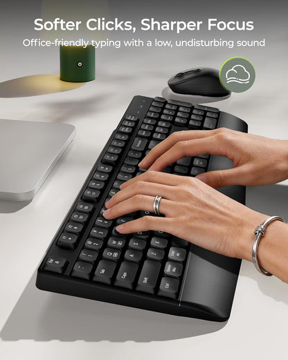seenda Wireless Bluetooth Keyboard and Mouse Combo, COE200 Ergonomic Wireless Keyboard Mouse with Wrist Rest, Multi-Device Connection, Full-Size, Compatible for Computer/Laptop/Mac/MacBook, Black