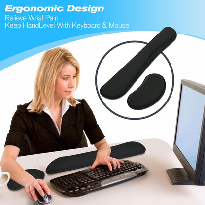 Keyboard Wrist Rest and Mouse Wrist Rest Set - Ergonomic Memory Foam Wrist Cushion - for Wrist Support on Computer, Laptop, Office, Playing Games, Typing Relieves Wrist Pain Black