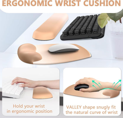 AKIT Ergonomic Mouse Pad with Wrist Rest& Keyboard Wrist Rest, Wrist Rest for Computer Keyboard, Pain Relief, Non-Slip Gel Base, Mousepad Wrist Support for Gaming, Office, Waterdrop Shaped Pink