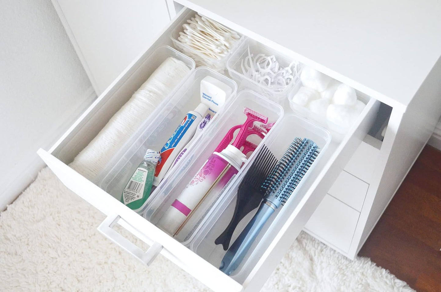Best Kept 6 Bin Pack, Long Home Organizer Storage Boxes with Lids, Translucent Clear