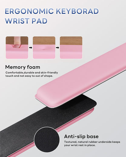 Laborio Computer Keyboard Wrist Rest Stand for Desktop, Keyboard Holder for Easy Typing with Wrist Pad for Office Desk, Home, School (Pink)