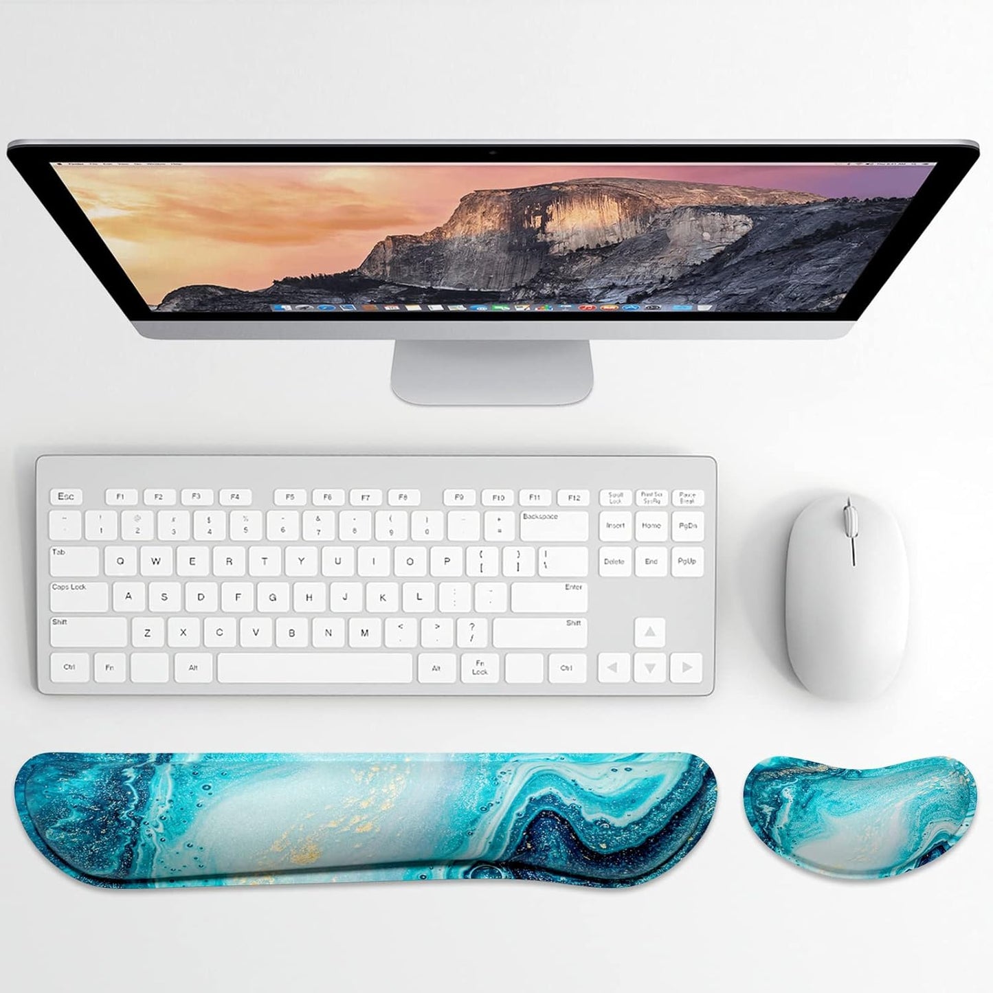 Dapesuom Enlarge Keyboard Wrist Rest, Memory Foam Wrist Cushion for Desk Mats Support, Cute Pain Relief Keyboard Mouse Pad Rests Set with Non-Slip Base for Gaming Laptop Office Computer, Green Leaf