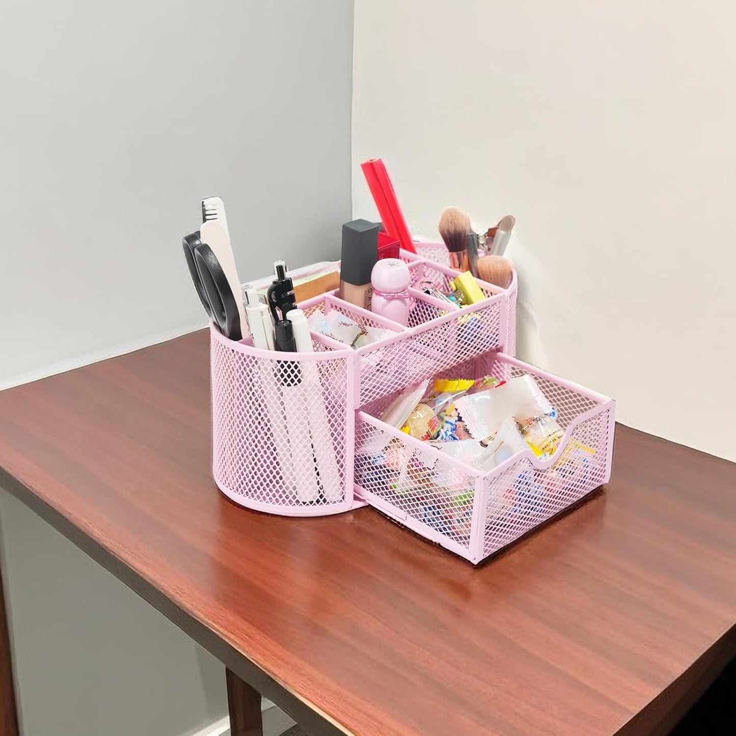 Newkita Desktop Organizer with Pencil Pen Holder and Accessories Offering 8 Compartments and 1 Drawer for Home, School and Office. (Cherry Blossom Pink)