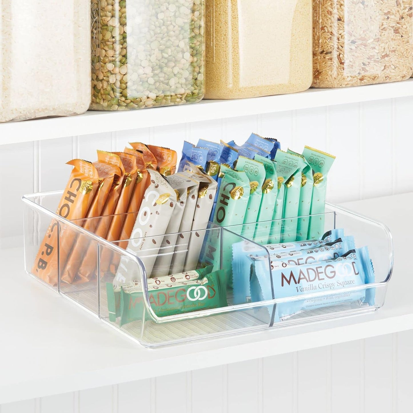 mDesign Plastic Home Office Wide Bin Organizer with 6 Compartments for Cabinets, Closets, Drawers, Desks, Tables, Workspace - Staple, Notepad, Paperclip Holder - Ligne Collection - 2 Pack - Clear