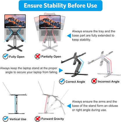 OMOTON LA10 360° Rotating Laptop Stand Riser for Desk, Ergonomic Foldable Computer Stand Adjustable Height Angles for Collaborative Work, Easy Storage Fit Macbooks,All Laptops up to 16 inches, Silver