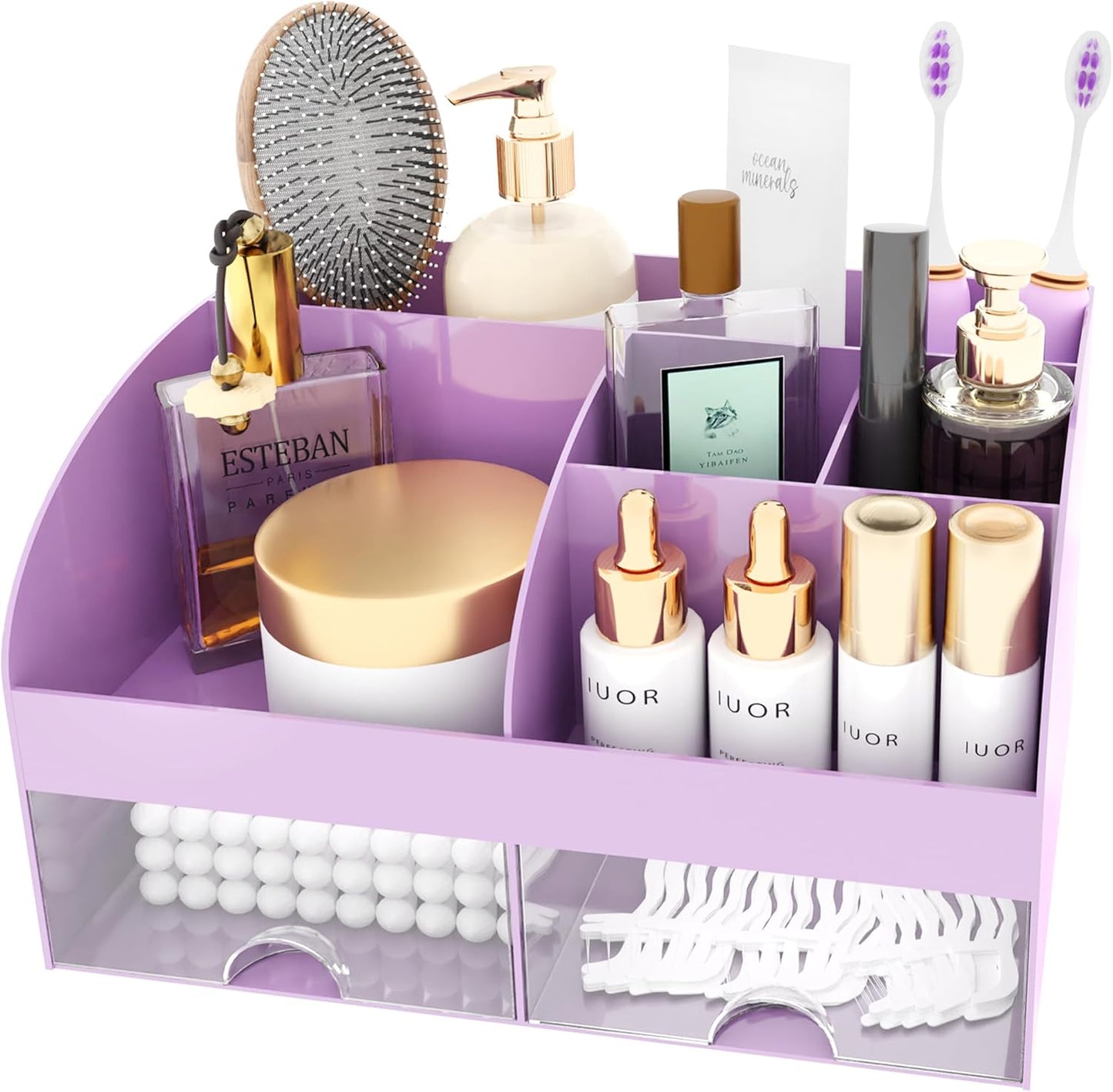 Makeup Organizer with Drawers, Cosmetic Storage for Dresser Vanity and Bathroom Countertop, Beauty Holder for Lipstick Brush, Skincare Organizer for Vanity, Cosmetic Display Case (White)
