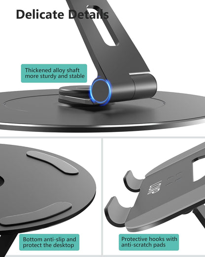 LOXP Adjustable Laptop Stand for Desk, Metal Foldable Laptop Riser, Ventilated Cooling Lectern, Ergonominc Computer Notebook Stand for Desk Compatible with 10-15.6“ Laptops