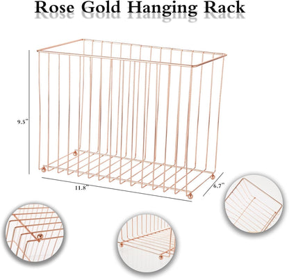 Hanging Rose Gold File Organizer, equipped with a 6-piece set of rose gold desktop accessories