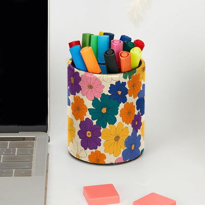 Leather Pen Holder for Desk, Love Cherry Pencil Organizer Pencil Cup Desk Decor Makeup Brush Holder Multifunctional Office Supplies for Home,Office, School