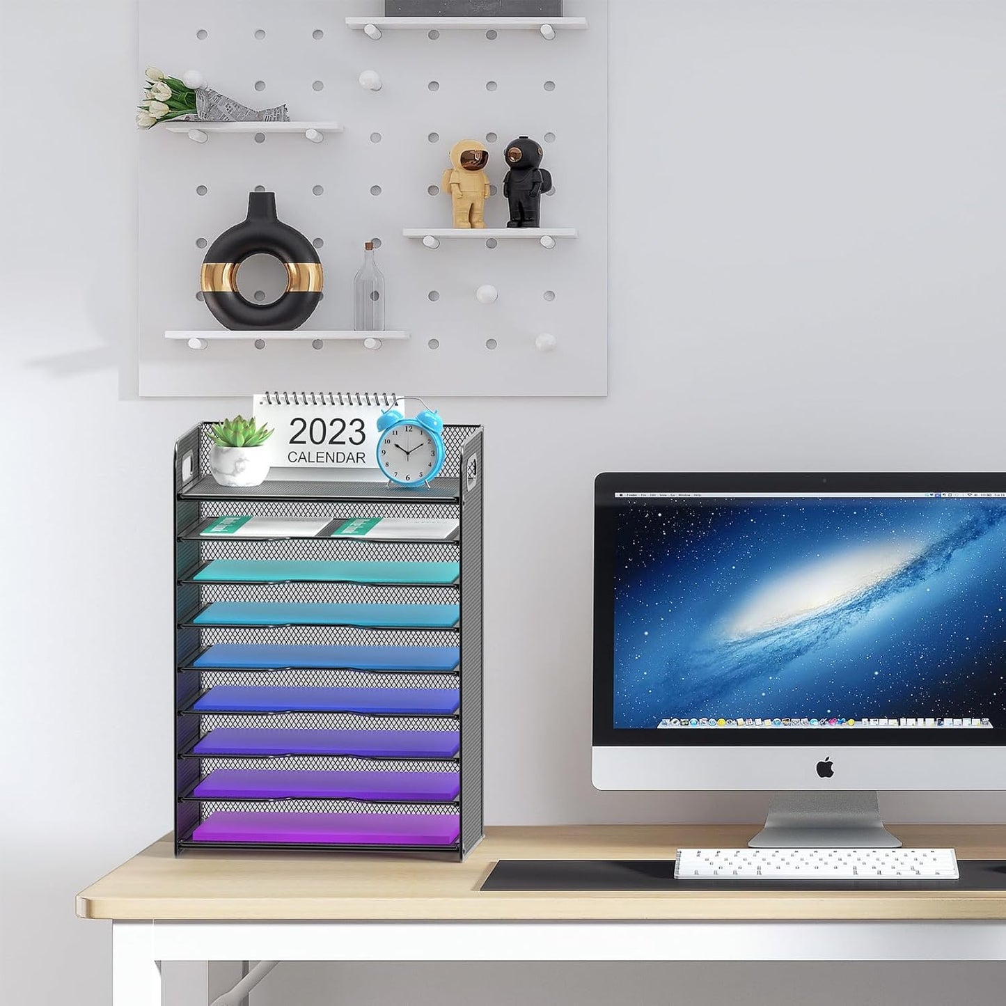 Samstar 3 Tier Letter Tray Paper Organizer with Handle, Mesh Desk Organizer Paper Sorter File Rack Shelves, Black